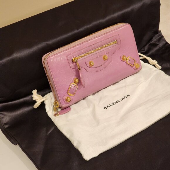 Excellent Balenciaga Zip around Wallet Pinkish Lavender Leather Continental - Picture 10 of 14